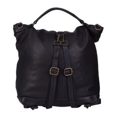 RUCSAC TIP GEANTA ZEVO DAMA NEGRU PIELE NATURALA ASPECT VINTAGE DETALIU IMPLETITURA AMBROZIA