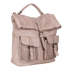 RUCSAC TIP GEANTA ZEVO DAMA CREM PIELE NATURALA ASPECT VINTAGE DETALIU IMPLETITURA AMBROZIA