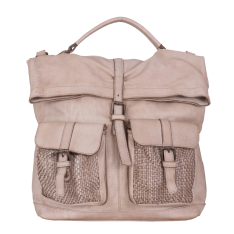 RUCSAC TIP GEANTA ZEVO DAMA CREM PIELE NATURALA ASPECT VINTAGE DETALIU IMPLETITURA AMBROZIA