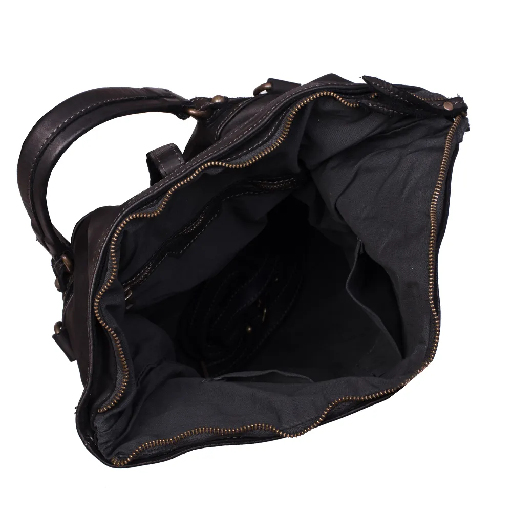 RUCSAC TIP GEANTA ZEVO DAMA NEGRU PIELE NATURALA ASPECT VINTAGE