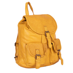 RUCSAC ZEVO DAMA GALBEN PIELE NATURALA VINTAGE CU IMPLETITURA AURELIA