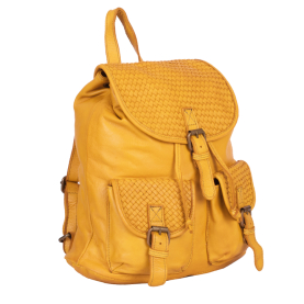 RUCSAC ZEVO DAMA GALBEN PIELE NATURALA VINTAGE CU IMPLETITURA AURELIA