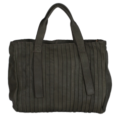 GEANTA ZEVO DAMA KAKI PIELE NATURALA VINTAGE DETALIU DUNGI VERTICALE CODRUTA