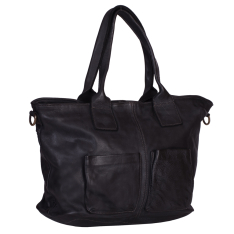 GEANTA ZEVO DAMA NEAGRA PIELE NATURALA VINTAGE BUZUNARE APLICATE DANUSIA