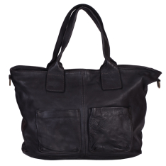 GEANTA ZEVO DAMA NEAGRA PIELE NATURALA VINTAGE BUZUNARE APLICATE DANUSIA