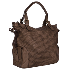 GEANTA ZEVO DAMA TAUPE PIELE NATURALA ASPECT VINTAGE DETALIU IMPLETITURA DORINA