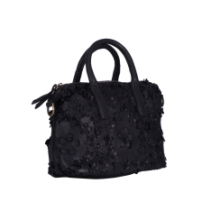 GEANTA ZEVO DAMA NEAGRA PIELE NATURALA VINTAGE PRINT FLORAL DIMENSIUNE MICA INES