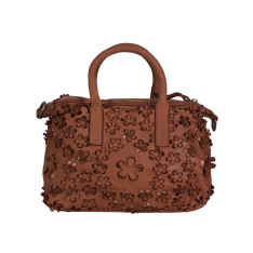 GEANTA ZEVO DAMA CONIAC PIELE NATURALA VINTAGE PRINT FLORAL DIMENSIUNE MICA INES