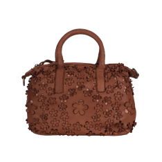 GEANTA ZEVO DAMA CONIAC PIELE NATURALA VINTAGE PRINT FLORAL DIMENSIUNE MICA INES