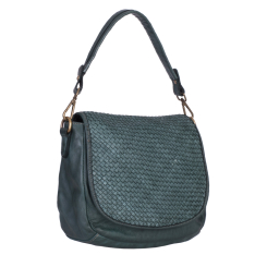 GEANTA ZEVO DAMA VERDE KAKI PIELE NATURALA VINTAGE DETALIU IMPLETITURA TIP POSTAS ISABELA