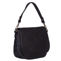 GEANTA ZEVO DAMA NEAGRA PIELE NATURALA VINTAGE DETALIU IMPLETITURA TIP POSTAS ISABELA