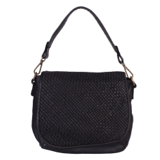 GEANTA ZEVO DAMA NEAGRA PIELE NATURALA VINTAGE DETALIU IMPLETITURA TIP POSTAS ISABELA