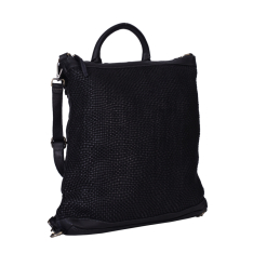RUCSAC GEANTA ZEVO DAMA NEGRU PIELE NATURALA VINTAGE INTRETESUTA OLIMPIA