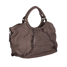 GEANTA ZEVO DAMA TAUPE PIELE NATURALA VINTAGE DETALIU IMPLETITURA SI FRANJURI ROZALIA