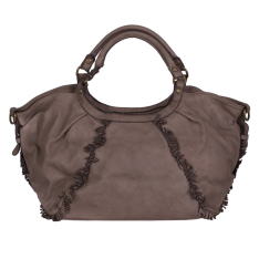 GEANTA ZEVO DAMA TAUPE PIELE NATURALA VINTAGE DETALIU IMPLETITURA SI FRANJURI ROZALIA